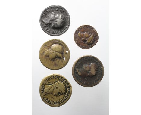 Paduan? copies of sestertius of Claudius, reverse:- Triumphal arch, Sear 1851/2, Titus reverse Mars, Sear 2459, an as of Nero