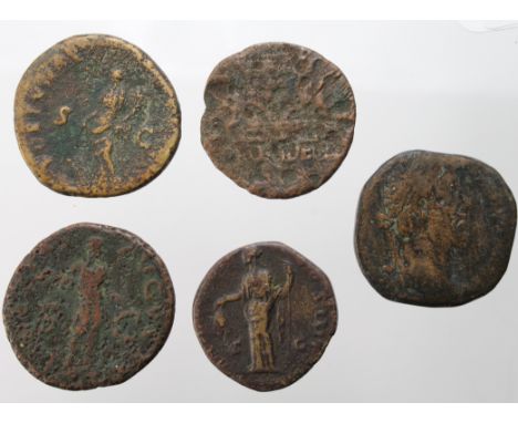 Commodus sestertius F, Augustus as defaced F/Fair, Claudius as, GF/NF, Domitian dupondius, GF/F and a ditto but of Antoninus 