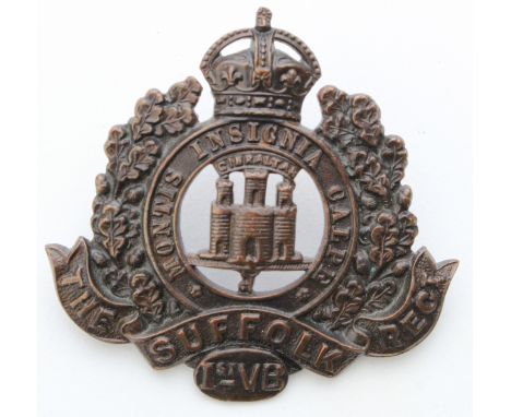 Suffolk's - Officer's bronze K.C., 1st. V.B. Hat Badge.  2 lugs to the reverse.   