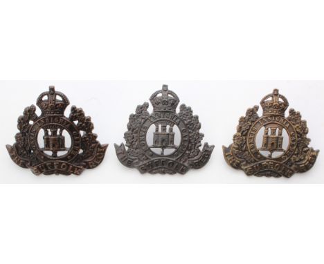 Suffolk's - 3 Officers K.C. bronze badges - probably Hat badge & 2 Collars.  