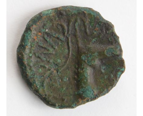 Ancient British Celtic bronze unit of the Trinovantes/Catuvellauni, Cunobelin, 1 - 40 A.D., Bearded, Romanized head, left CAM
