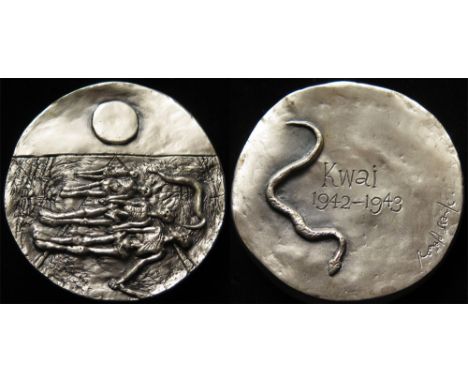 Kwai 1942-3 50th Anniversary Medal by Ronald Searle 1991. Ronald Searle was a Japanese prisoner of war. Obv: The Rising Sun o