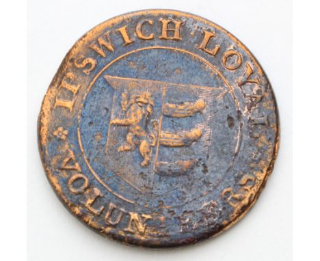 Ipswich Loyal Volunteers rare button (prob. a detector find) - Napoleonic period - early 19th century.   Missing the lug on t