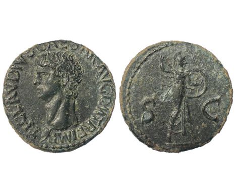 Claudius copper as, Rome Mint 41-42A.D., reverse:- Minerva avancing left with spear and round shield, obverse legend K, Sear 