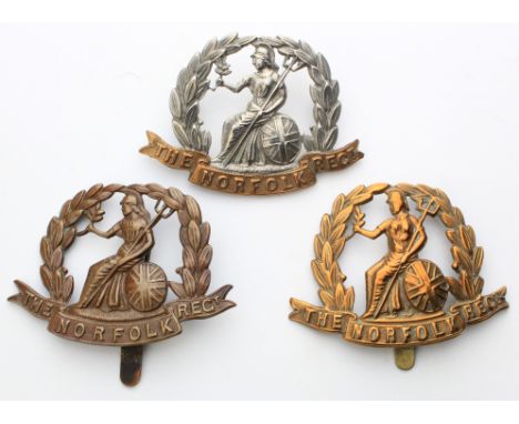 Norfolk Regt., 3 Hat badges, Bi-metal, Brass & Bronze.   All O/