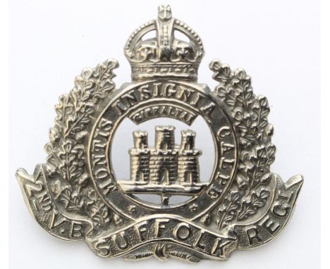 Suffolk's - O/R, K.C., silvered 2nd. V.B. Hat badge, 2 lugs to the reverse. 