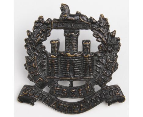Essex Regt. original 1st V.B. Plume Holder (poss.) bronze Hat badge - has a South Africa 1900 - 02 Scroll.  