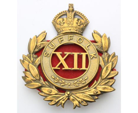 Suffolk's - original George crown O/R Shako Bandsman's  Plate/ Pouch badge for  the  12th Foot  