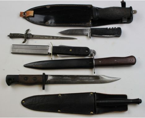 Fighting knifes etc., including 3rd Pattern Commando dagger made by J Nowill & Son Sheffield RAF escape knife German WW2 patt