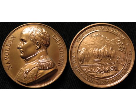 Napoleon bronze medallion struck Paris 1973 but produced in 19th century style, c.42mm. reverse depicts a grave on St Helene 
