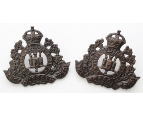 Suffolk's - 2 Officer's K.C.  bronze Collar/Hat badges.  