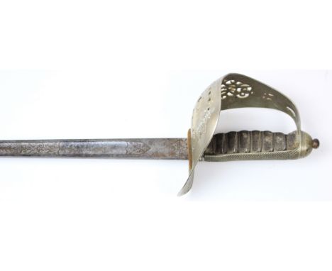 Sword GRV 1897 pattern Infantry Officers sword made by Hawks worth  of Sheffield in its brown leather scabbard   