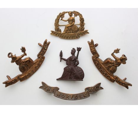 Norfolk Regt. mixed lot of 5 badges comprising 2 Officer's bronze Collar badges marked Ludski & Son, London plus another Offi