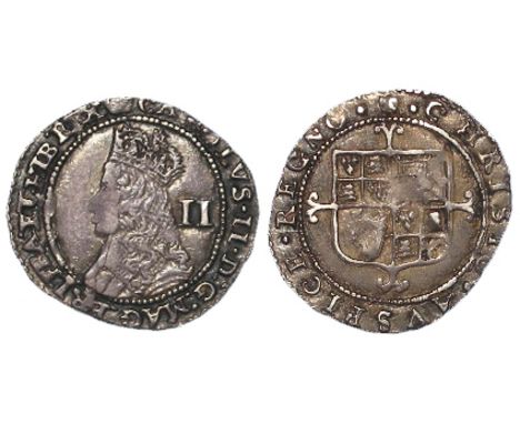 Charles II silver twopence, Third Issue, with inner circles, Spink 3326, very light scuffs obverse, reverse with a little wea