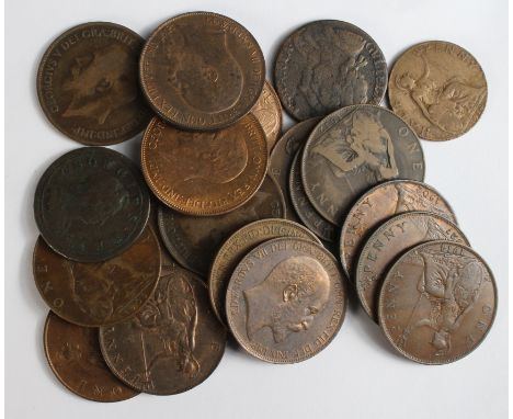 GB Copper & Bronze (20) 17th-20thC including Edward VII and George V with lustre.