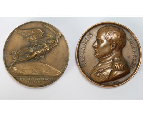 Napoleonic Medals (2) bronze: Memorial on St Helena 5. May 1821, Paris 15 Dec. 1840, d.40mm by A. Bovy VF; together with a la