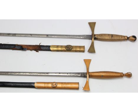 Swords two Wilkinson made Masonic dress swords with sword bag and three sashes  