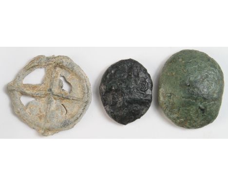 Celtic bronze unit of the Aduatuci, from the area of modern Belgium, Wheel with annulet in each quarter / Horse, with a ticke