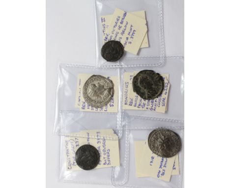 Small collection of Roman Imperial pieces, all with old tickets, Gordian III silver antoninianus, Sear 2468, striking crack, 