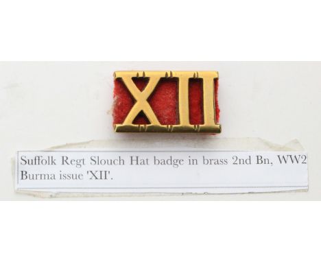 Suffolk's - Slouch Hat Badge in brass, 2nd. Bn. WW2, Burma issue, 