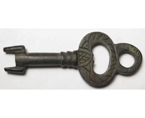 Grandfather clock key of the 18th century? crudely engraved, c. 3 and 1/4''