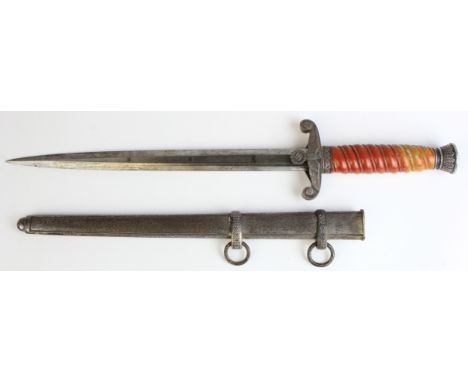 German Nazi Army Dagger with scabbard, handle discoloured, blade maker marked 'Tiger Solingen'.