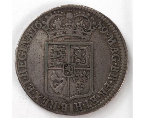Halfcrown 1689 Primo, first reverse, 2nd L over M in GVLIELMVS, S.3434, GF