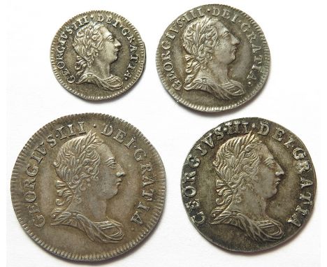 Maundy Set 1772, 1d EF, 2d nEF patch of corrosion, 3d EF, and 4d (1772/0) EF