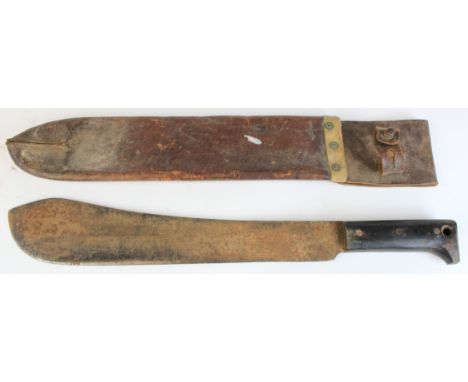 Machete: a WW2 Canadian machete, leather scabbard marked 'H. Carson Ltd. Ottowa 1942'. Blade 15" (rusted) Should clean up wel