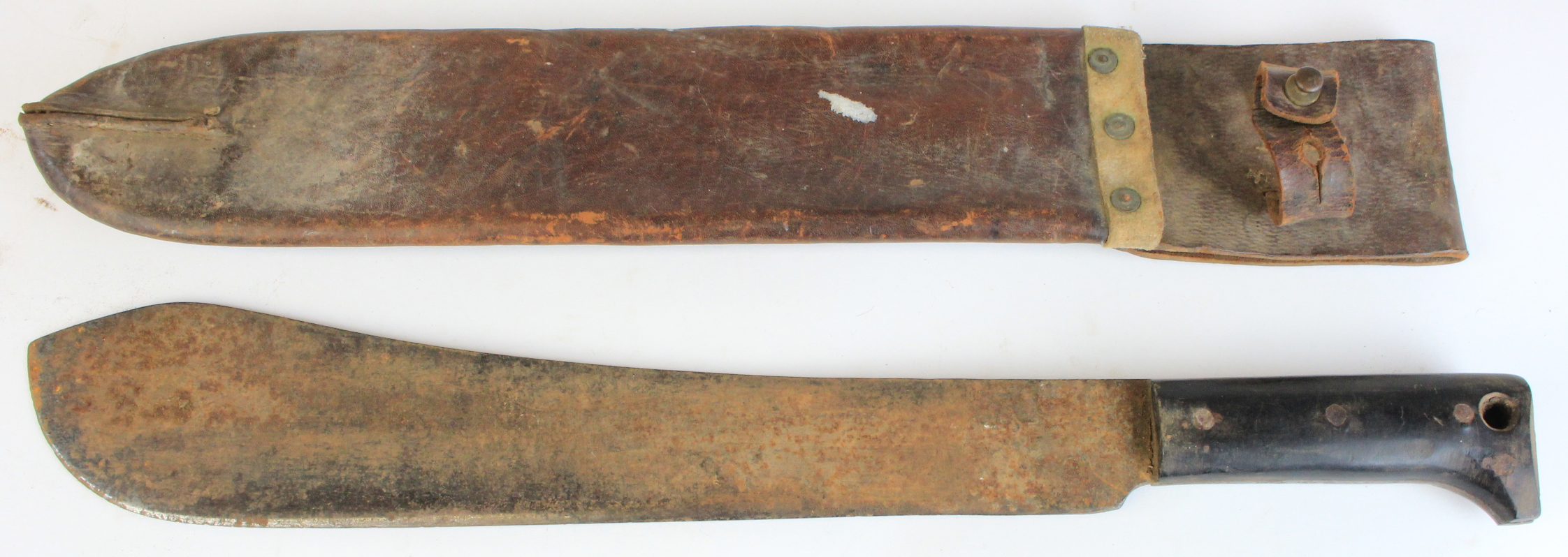 Machete a WW2 Canadian machete, leather scabbard marked 'H. Carson Ltd