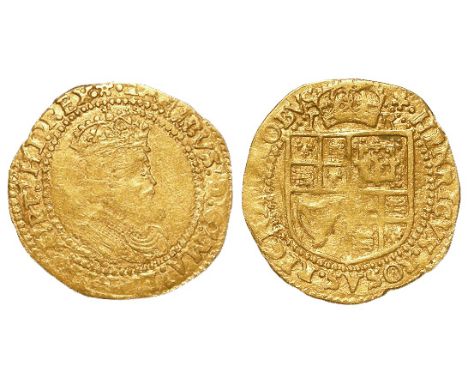 James I gold Britain crown, Second Coinage 1604-1619, Spink 2626, Fifth Bust, mm. Cinquefoil, 1613-1615, light scuffs obverse