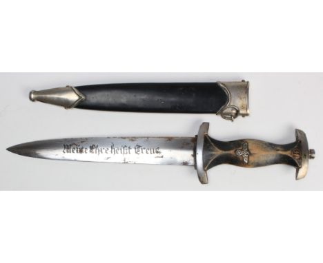 German SS dagger with scabbard, blade maker marked 'Carl Juluis Krebs', an early 'post-war' dagger that may contain some orig