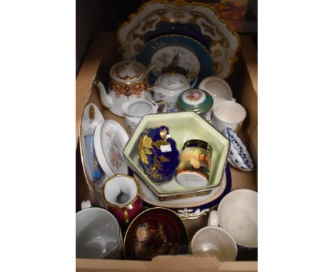 A Carlton Ware Rouge bowl, a Royal Doulton ,Mystic Dawn' pin dish, a Limoges trinket dish in green and an assortment of ceram