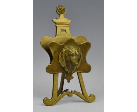A 19th century brass novelty easel letter rack, cast and applied with the head of a dog, 17cm high, c.1890
