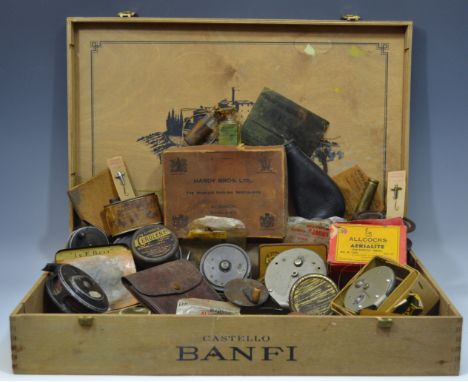 Sporting - various Hardy Bros Limited accessories, including an early 20th century Hardy Cerolene container, boxes, etc;  an 