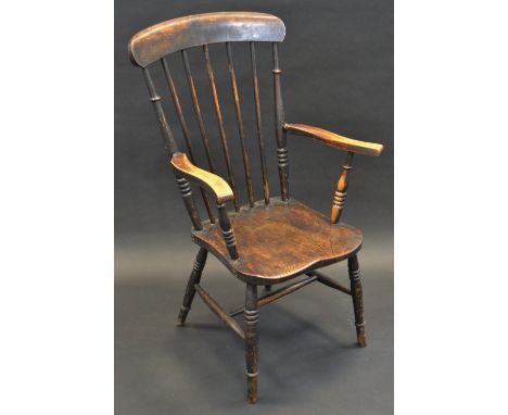 A Victorian Windsor elm and ash stick back armchair, H stretcher, c1880