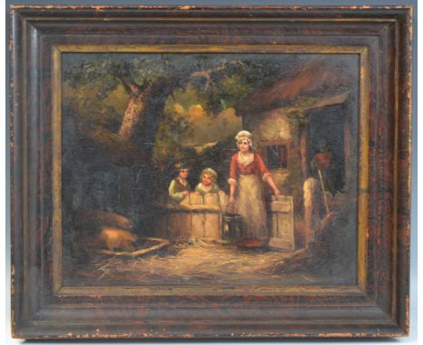 English School (19th century)Feeding the Pigsoil on panel, 26cm x 34cm