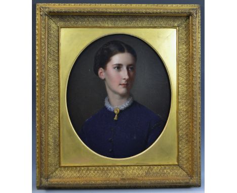 English School (19th century)Portrait of a Young Lady, head and shouldersoil on canvas, oval, 44cm x 54cm, gilt frame