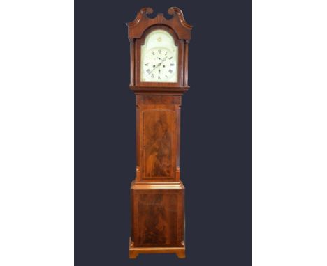 A 19th century mahogany longcase clock, the 31cm white painted dial with Roman numerals, subsidiary seconds dial, twin windin