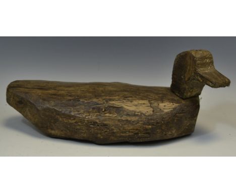 Folk Art - a 19th century naively carved oak decoy duck, 31cm long