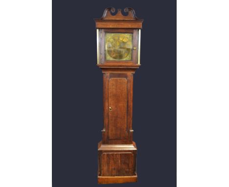 A George III  oak longcase clock, the 25cm  brass square dial with Roman numerals, subsidiary seconds dial, inscribed Jn Flet