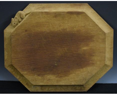 Robert Thompson, Mouseman of Kilburn - an oak octagonal rectangular cheeseboard, 30cm wide, carved mouse signature