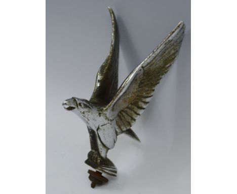 An Art Deco chrome plated  car mascot, Alvis, cast as a  crested eagle taking flight, initials 'AEL' for A. E. Lejeune Ltd, 1