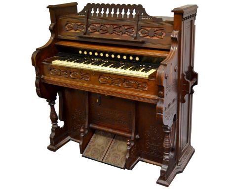 An early 20th Century mahogany harmonium organ by Estey Organ Company, Brattlebro USA C1930