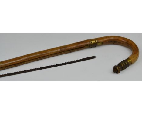 A Victorian gentleman gardener's metamorphic walking stick, by Holtzapffel & Co, London, the shaft concealing a blade for con