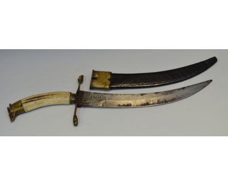 A late 19th century Persian Kirpan dagger with bone handle, 31cm long