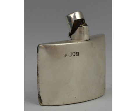 A Victorian silver curved rounded rectangular hip flask, hinged cover with screw-lock mechanism, 10cm wide,  London 1897, 4oz