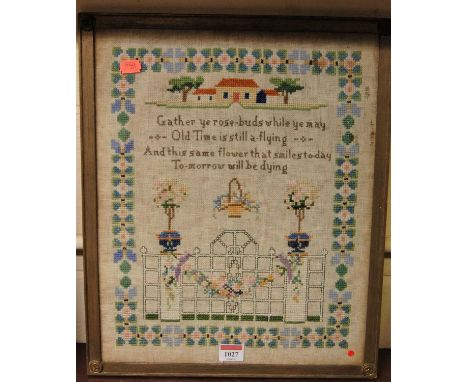 Early 20th century needlework verse sampler, unsigned, 41x33cmCondition report: Slight wear and discolouration to extremities