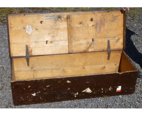 PAINTED PINE BOX WITH HINGED TOP AND IRON HANDLES (28 cm x 40 cm x 110 cm), METAL DEED BOX STAMPED "CHUBB AND SONS LTD, 68 ST