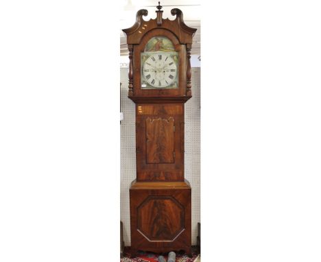 Mid-19th century mahogany cased 8 day longcase clock, Jas Bowes   Bradford, the hood with swan neck pediment over a plain fri